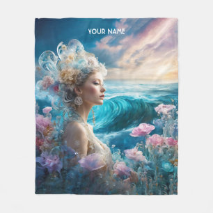 Fantasy Cute Vivid Sea Girl Flowers Fleece Blanket