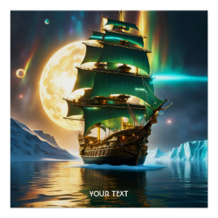 Fantasy Cute Vivid Sea Ship Moon Poster