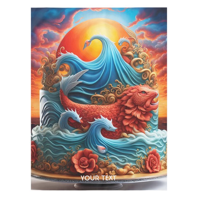 Fantasy Cute Vivid Sea Sunset Cake Tablecloth (Front)
