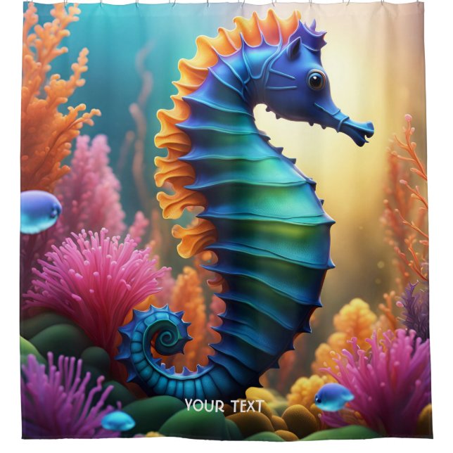 Fantasy Cute Vivid Seahorse Sea Flowers Shower Curtain (Front)