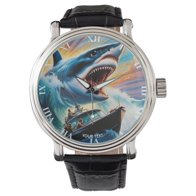 Fantasy Cute Vivid Shark Attacking Boat Watch (Front)