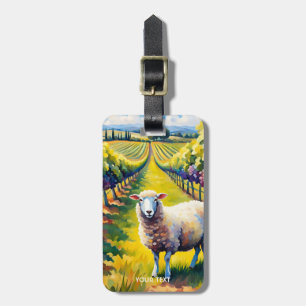 Fantasy Cute Vivid Sheep Vineyard Watercolor Luggage Tag