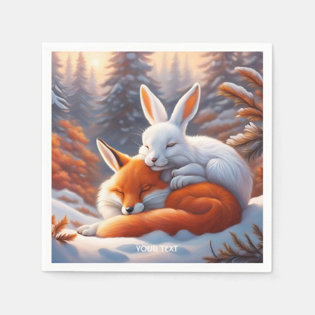 Fantasy Cute Vivid Sleeping Fox Hare Napkin (Front)