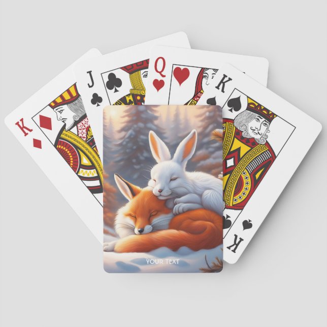 Fantasy Cute Vivid Sleeping Fox Hare Playing Cards (Back)