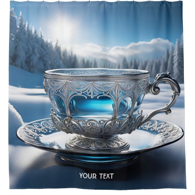 Fantasy Cute Vivid Snow Tea Cup Shower Curtain (Front)