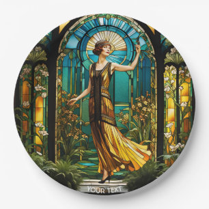 Fantasy Cute Vivid Stained Glass Woman Paper Plate