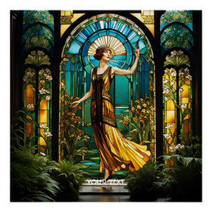 Fantasy Cute Vivid Stained Glass Woman Poster