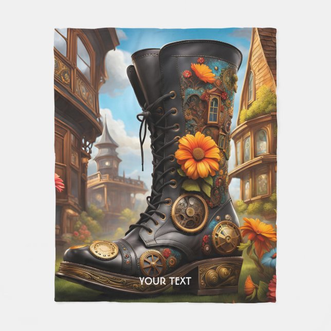 Fantasy Cute Vivid Steampunk Boot House. Perfect A Fleece Blanket (Front)