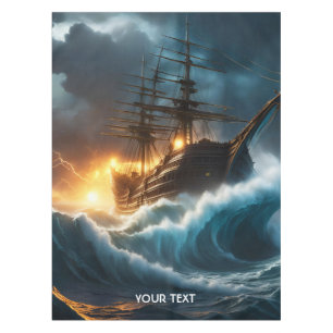 Fantasy Cute Vivid Storm Sea Ship Tablecloth