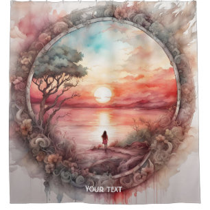 Fantasy Cute Vivid Sunset Watercolor Girl Shower Curtain
