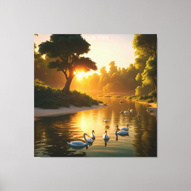 Fantasy Cute Vivid Swans Sunset Forest. Perfect As Canvas Print (Front)
