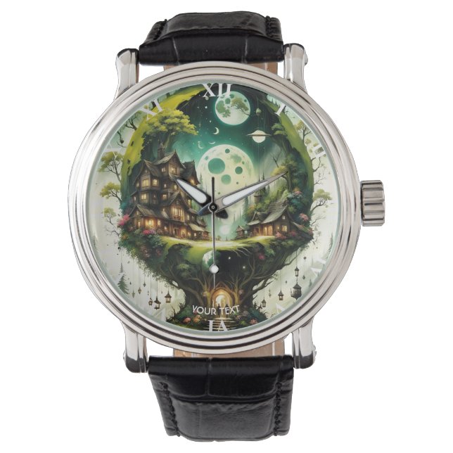 Fantasy Cute Vivid Tree House Moon Watch (Front)