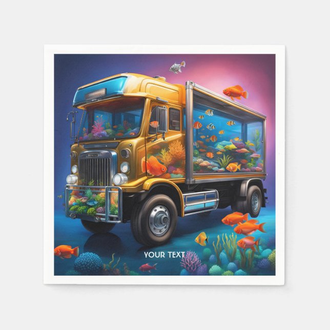 Fantasy Cute Vivid Truck Aquarium Fish Napkin (Front)