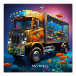 Fantasy Cute Vivid Truck Aquarium Fish Poster
