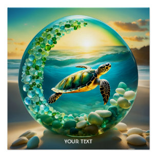 Fantasy Cute Vivid Turtle Sea Waves Poster