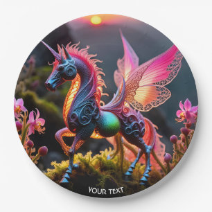 Fantasy Cute Vivid Unicorn Filigree Lace Paper Plate