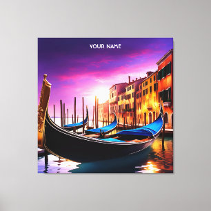 Fantasy Cute Vivid Venice Gondola Sunset Canvas Print