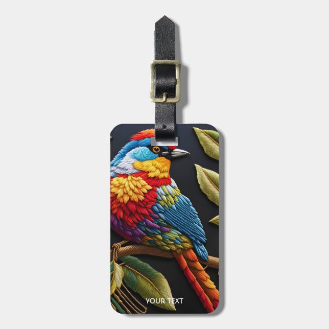 Fantasy Cute Vivid Vibrant Embroidered Bird Luggage Tag (Front Vertical)