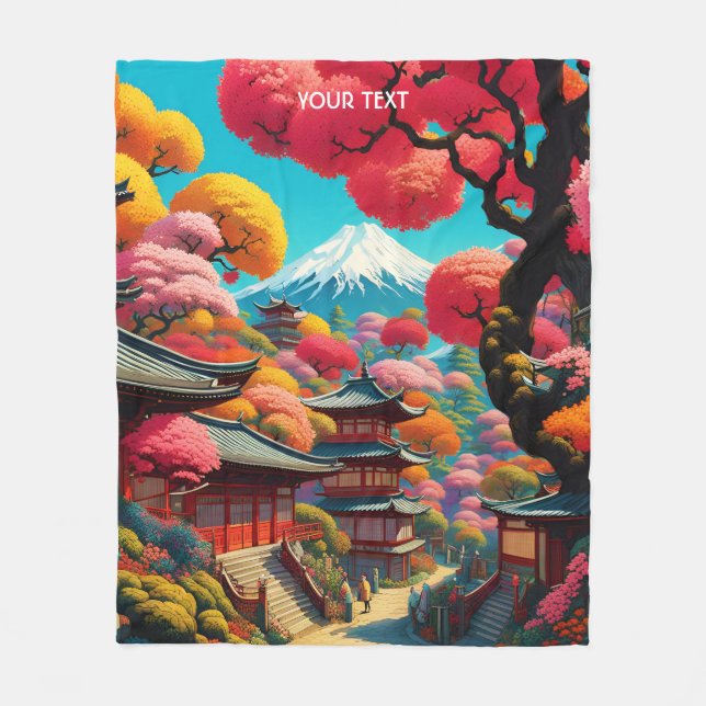 Fantasy Cute Vivid Vibrant Japanese Landscape Fleece Blanket (Front)