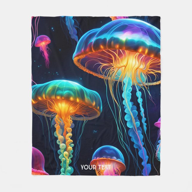 Fantasy Cute Vivid Vibrant Vivid Jellyfish Fleece Blanket (Front)