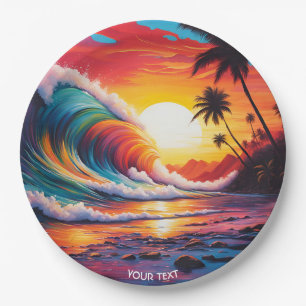 Fantasy Cute Vivid Waves Beach Sunset Paper Plate