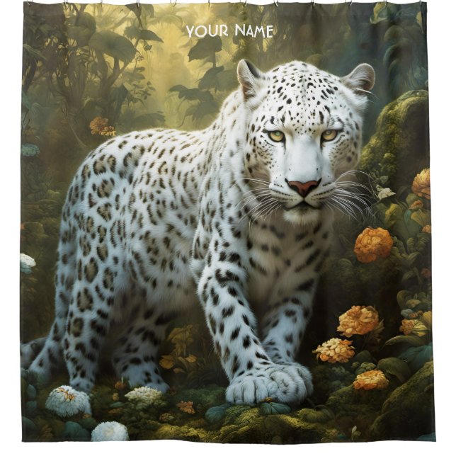Fantasy Cute Vivid White Leopard Portrait Shower Curtain (Front)