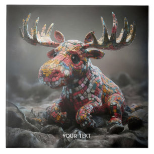 Fantasy Cute Wacky Mosaic Moose Tile