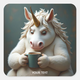 Fantasy Cute Wacky Unicorn Coffee Square Sticker