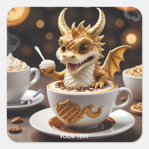Fantasy Cute Waffle Dragon Coffee Square Sticker