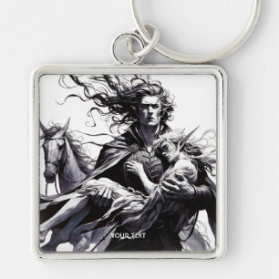 Fantasy Cute Warrior Holding Girl Key Ring