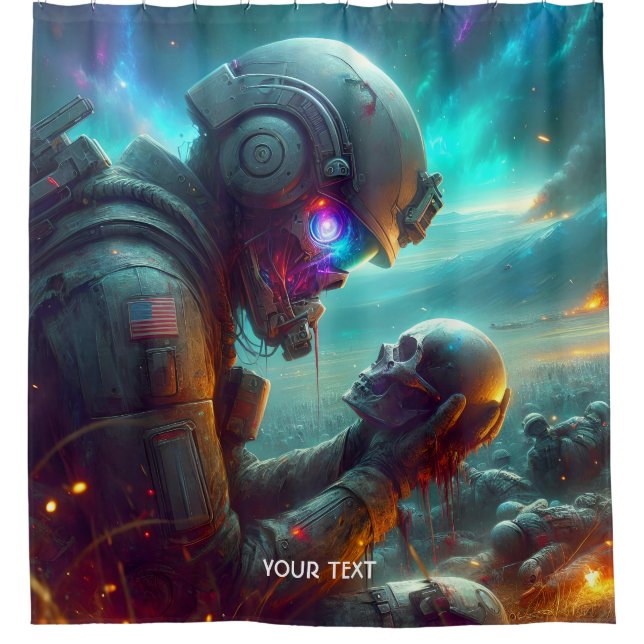 Fantasy Cute Warrior Space Mourning Shower Curtain (Front)