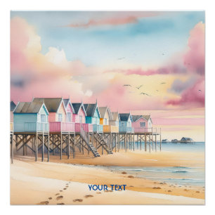Fantasy Cute Watercolor Beach Huts Poster