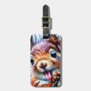 Fantasy Cute Watercolor Squirrel Tongue Luggage Tag