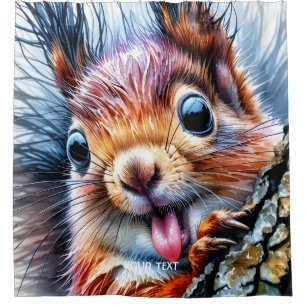 Fantasy Cute Watercolor Squirrel Tongue Shower Curtain