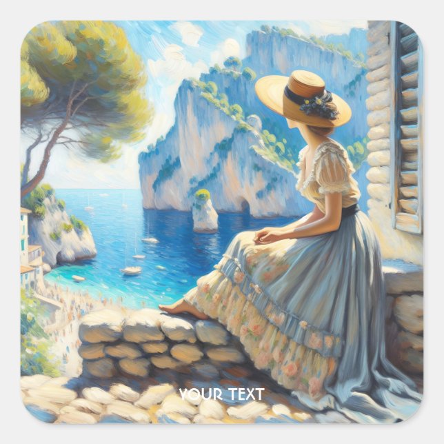 Fantasy Cute Watercolor Women Sea Square Sticker (Front)