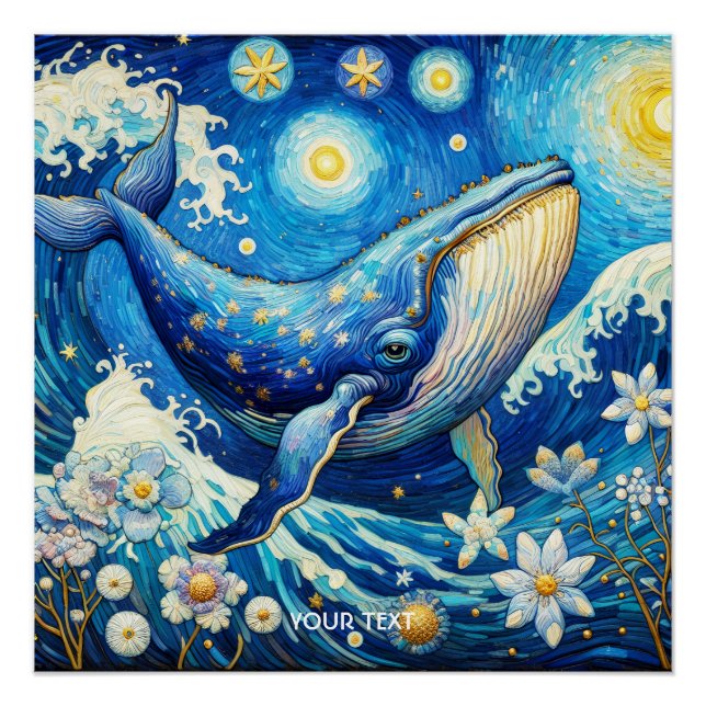 Fantasy Cute Whale Stars Sea Poster (Front)