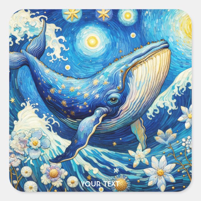 Fantasy Cute Whale Stars Sea Square Sticker (Front)