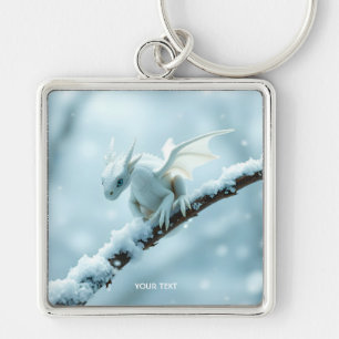 Fantasy Cute White Baby Dragon Key Ring