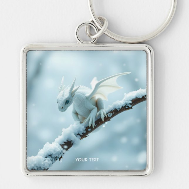Fantasy Cute White Baby Dragon Key Ring (Front)