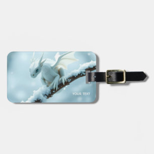Fantasy Cute White Baby Dragon Luggage Tag
