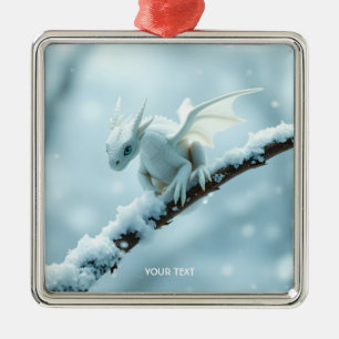Fantasy Cute White Baby Dragon Metal Tree Decoration
