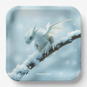 Fantasy Cute White Baby Dragon Paper Plate