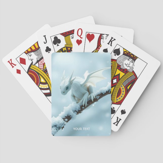 Fantasy Cute White Baby Dragon Playing Cards (Back)
