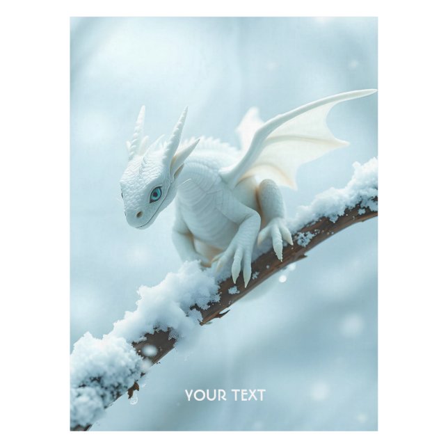 Fantasy Cute White Baby Dragon Tablecloth (Front)