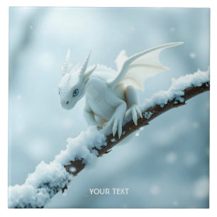 Fantasy Cute White Baby Dragon Tile
