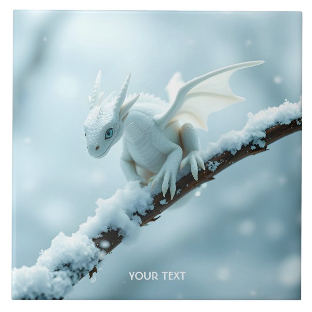 Fantasy Cute White Baby Dragon Tile (Front)