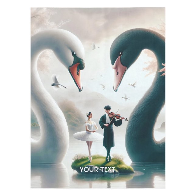 Fantasy Cute White Black Swans Tablecloth (Front)