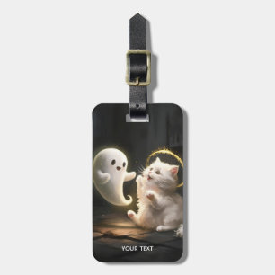 Fantasy Cute White Ghost Cat Luggage Tag