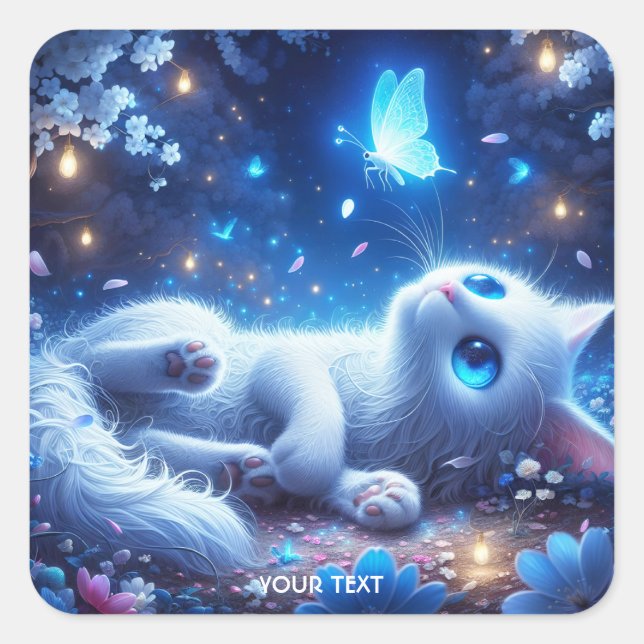 Fantasy Cute White Laying Fox Square Sticker (Front)
