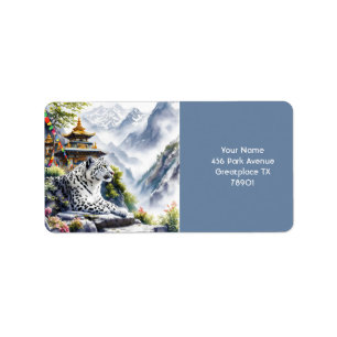 Fantasy Cute White Leopard Mountains Label